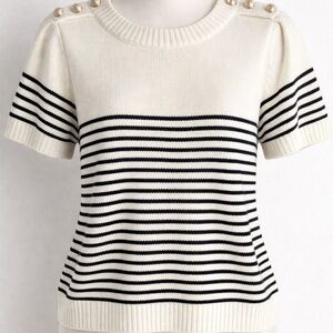 CeCe White Sweater with Gold Button Details